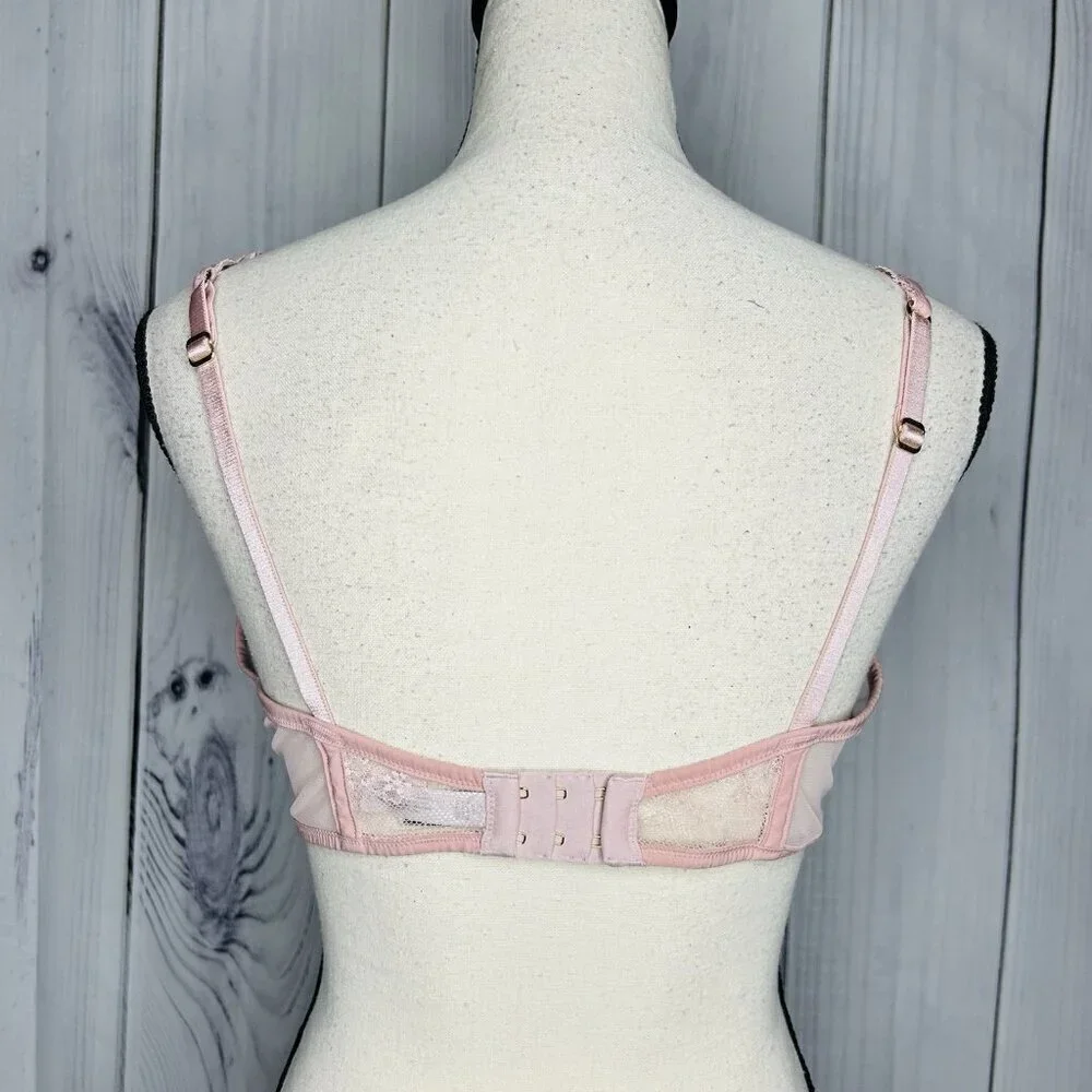 Victoria's Secret Dusty Rose Pink Lace Plunge Bra Size 38D Tie Front